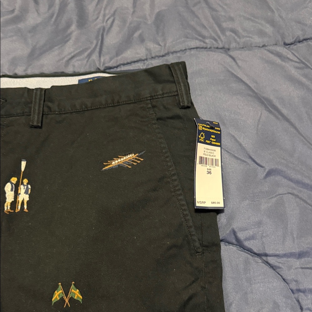 Polo by Ralph Lauren Black Embroidered Men’s Flat Front Shorts - Picture 2 of 6